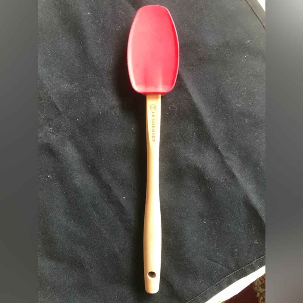 Le Creuset Red Silicone Spoon Spatula with Light Wood Handle